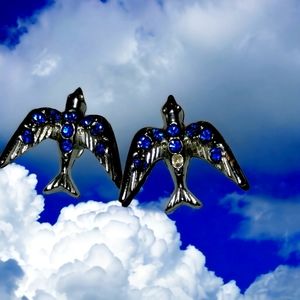 Old antique beautiful vintage screw back silver earrings with blue rhine…